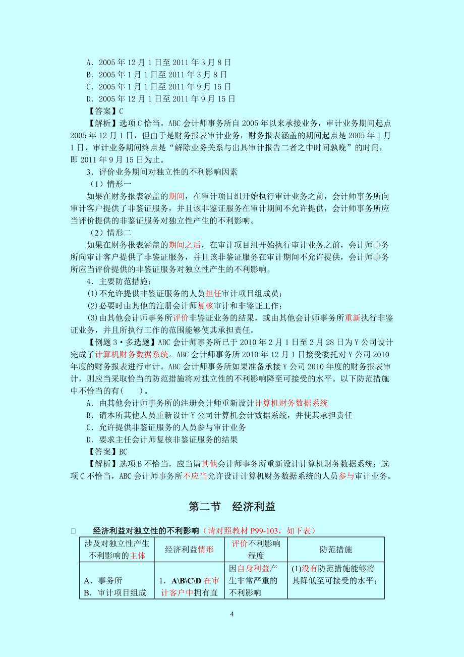 注册会计师 审计· 基础班·第六章 审计、审阅和其他鉴证业务对独立性的要求